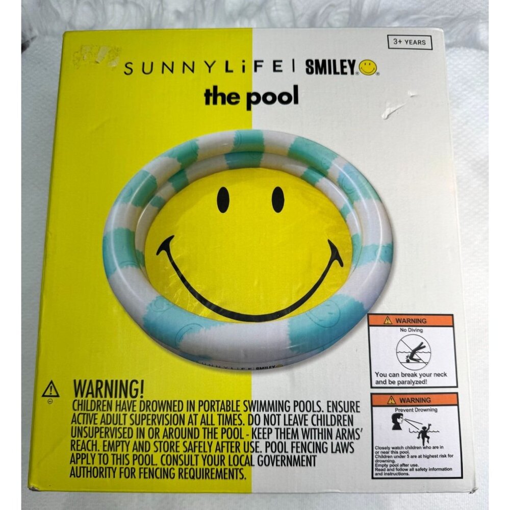 Sunnylife Inflatable Smiley Face Pool 65" x 15.5" New In Box